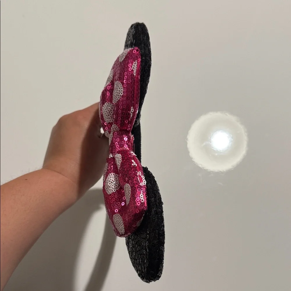 Disney Sequin Minnie Ear Headband with Hot Pink Polka Dot Bow